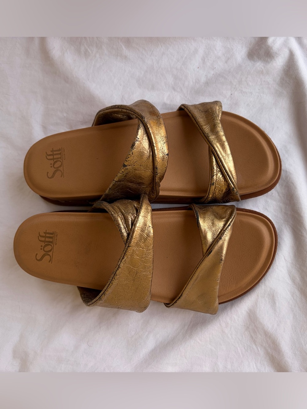 Sofft Metallic Gold Double-Strap Easy Comfort Slide Sandals Sz 8